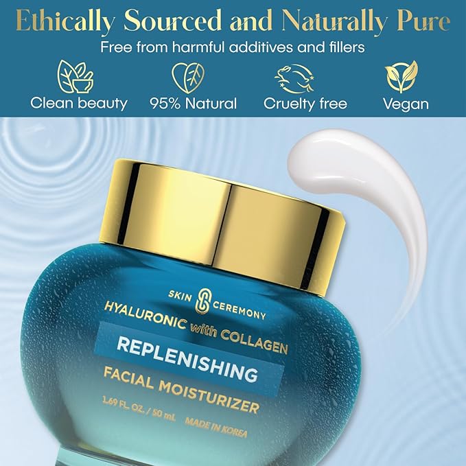 Hyaluronic Acid Moisturizer with Collagen - Hydrating & Anti-Aging, Smooths Fine Lines & Wrinkles - Dermatologist Tested, Clean Beauty, Korean Skin Care - 1.69 FL.OZ.