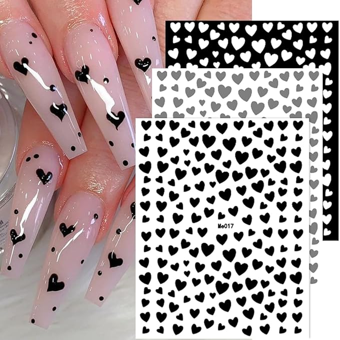 10 Sheets Heart Nail Stickers - 3D Self-Adhesive Glitter Colorful Valentine's Day Nail Decals - DIY Decoration for Women & Girls