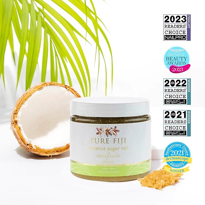 Pure Fiji Coconut Sugar Body Scrub - Body Exfoliator Scrub Natural Origin for Smooths and Softens Skin - Organic Exfoliating Sugar Scrub for Body, Starfruit, 15.5 Oz