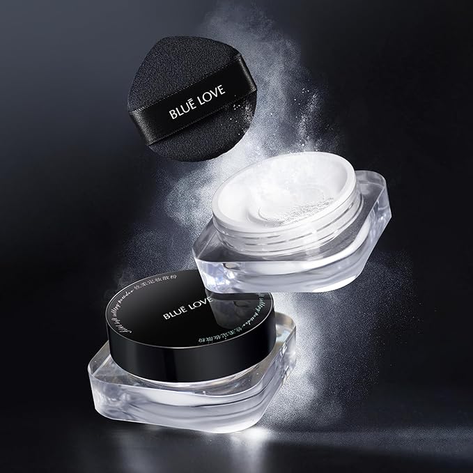 BLUE LOVE Loose Setting Powder for Oily Skin, Long-Lasting Oil Control Makeup, Waterproof Compact for a Smooth Finish (Transparent)