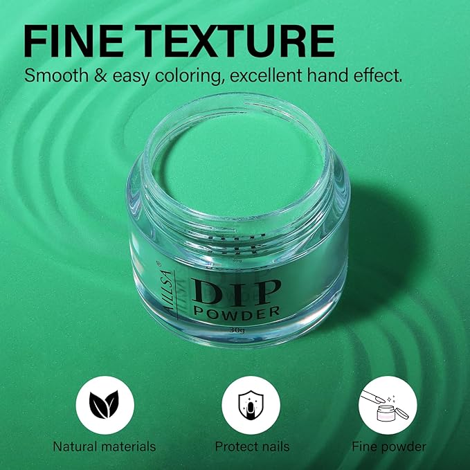 AILLSA Valentine's Day Dip Powder Emerald Green Color Nail Dipping Powder Fall Winter Gel Dip Powder for DIY Manicure Salon at Home Easy to Use Nail Dip Powder (1 Oz)