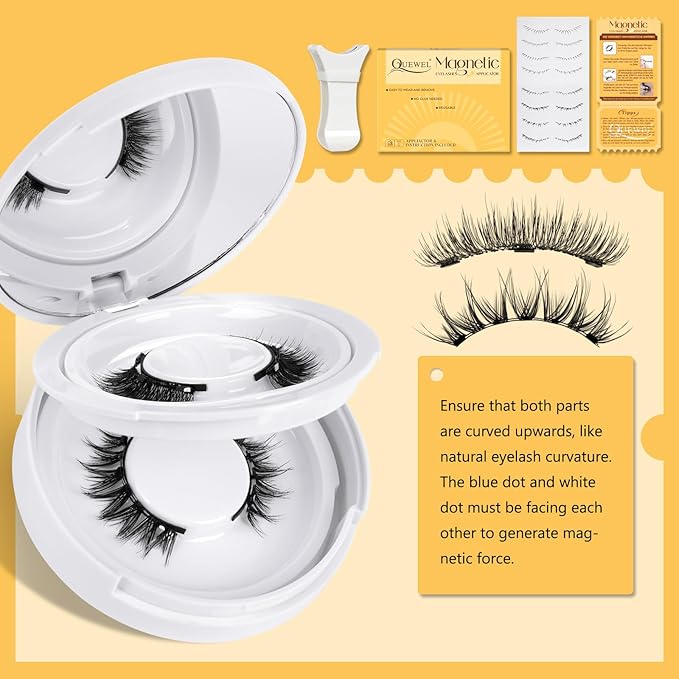 QUEWEL Magnetic Eyelashes 2 Pair Reusable Magnetic Eyelashes with Applicator No Glue Needed Eyelashes Natural Look Lash Clusters Kit Easy to Wear and Remove(B+D01)