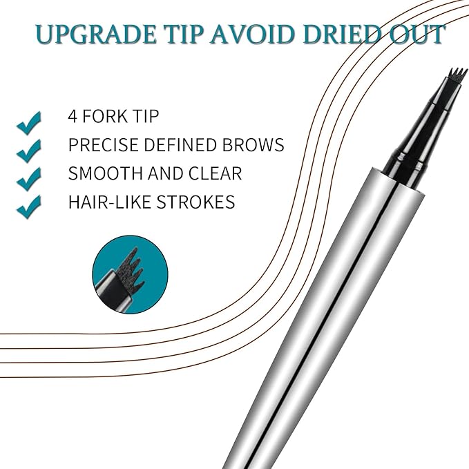 Eyebrow Pen - Microblading Eyebrow Pencil with Micro-Fork Precise Brush-Tip - Creates Natural Looking Brows Effortlessly and Stays on All Day - Waterproof Brow Pencil Hair, Gray