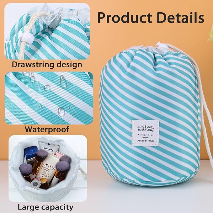 INVODA Cosmetic Bag for Women Drawstring Makeup Bag Portable Travel Toiletry Bag Multifunctional Waterproof Make Up Bucket Bag