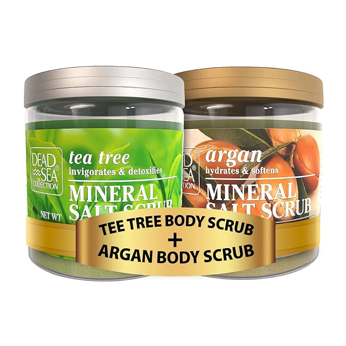 Bundle-Dead Sea Collection Salt Body Scrub -2 X Large 23.28 OZ - Salt Body Scrub Tea Tree + Salt Body Scrub Argan- Exfoliating Effect - Includes Organic Essential Oils and Natural Dead Sea Minerals