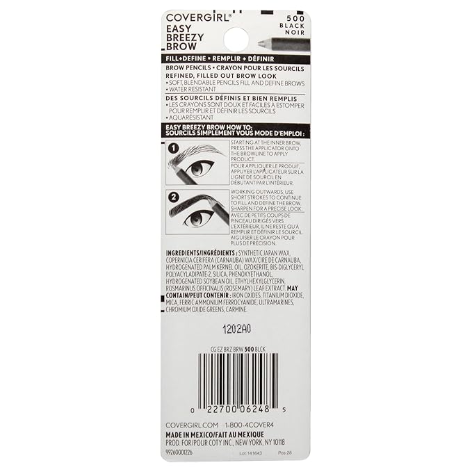 COVERGIRL - Easy Breezy Brow Fill + Define Brow Pencil, Sharpener Included, Long-Lasting, Deeply Pigmented, Blendable Formula, 100% Cruelty-Free