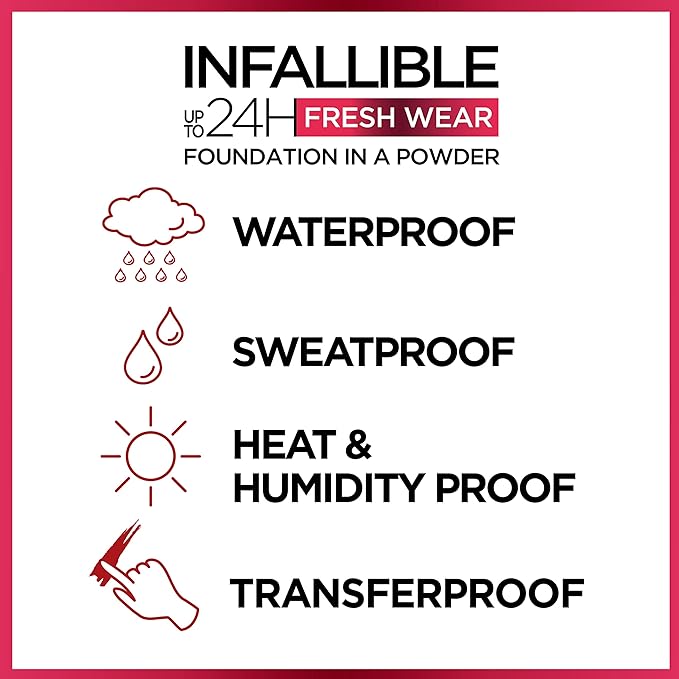 L'Oreal Paris Makeup Infallible Fresh Wear Foundation in a Powder, Up to 24H Wear, Waterproof, Vanilla, 0.31 oz.