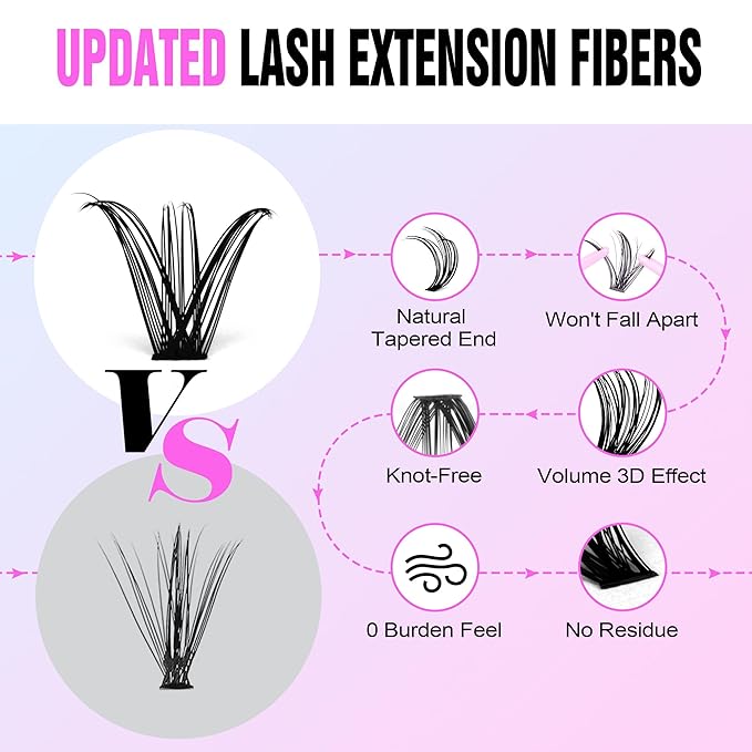 Pawotence Lash Clusters 280pcs Individual Lashes Cluster Eyelash Extensions 50D 9-16mm Mix Eyelash Clusters Lash Extension for Self Application at Home (50D, 0.07D, 9-16mm)