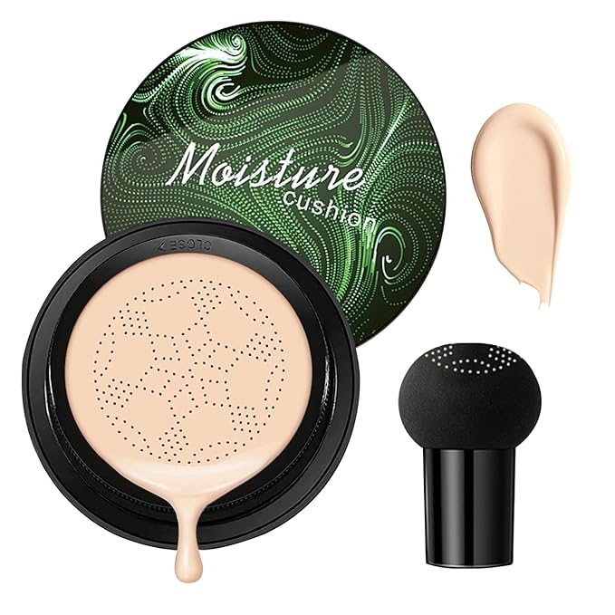 Mushroom Head Air Cushion CC Cream Foundation Makeup,Moisturizing BB Cream Face Makeup Liquid Foundation,Long Lasting Full Coverage Concealer for All Skin Types(Ivory)
