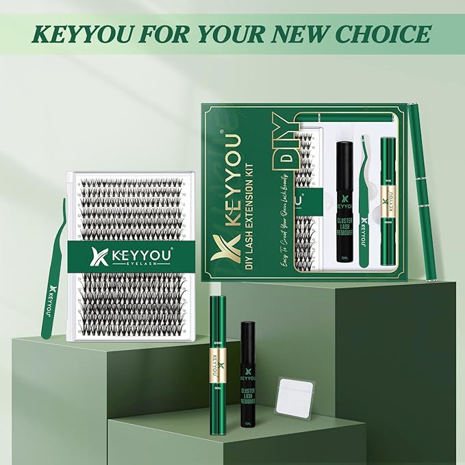 DIY Lash Extension Kit KEYYOU 300Pcs Individual Eyelash Extension Kit 30D 0.07D Curl 9-18MIX Lash Clusters Kit with Lash Glue Remover Applicator Easy to Use for Beginners(Kit-30D-0.07D,9-18MIX)