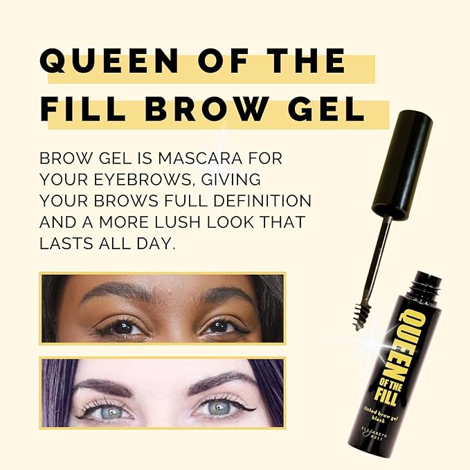 Elizabeth Mott Queen of the Fill Eyebrow Gel – Tinted Brow Filler, Volumizer & Setter – Defines, Shapes & Covers Gray Hairs – Water-Resistant, Long-Lasting – Cruelty-Free – Light Medium Brown 4g