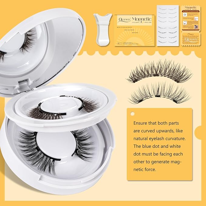 QUEWEL Reusable Magnetic Eyelashes 2 Pair Magnetic Eyelashes with Applicator No Glue Needed Eyelashes Natural Look Lash Clusters Kit Easy to Wear and Remove(E+H02)
