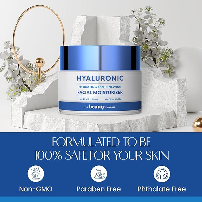 Hyaluronic Acid Daily Face Moisturizer - Long-lasting Hydration, Anti-Aging, Skin Firming - Dermatologist Tested, Korean Skin Care - 1.69 fl. oz