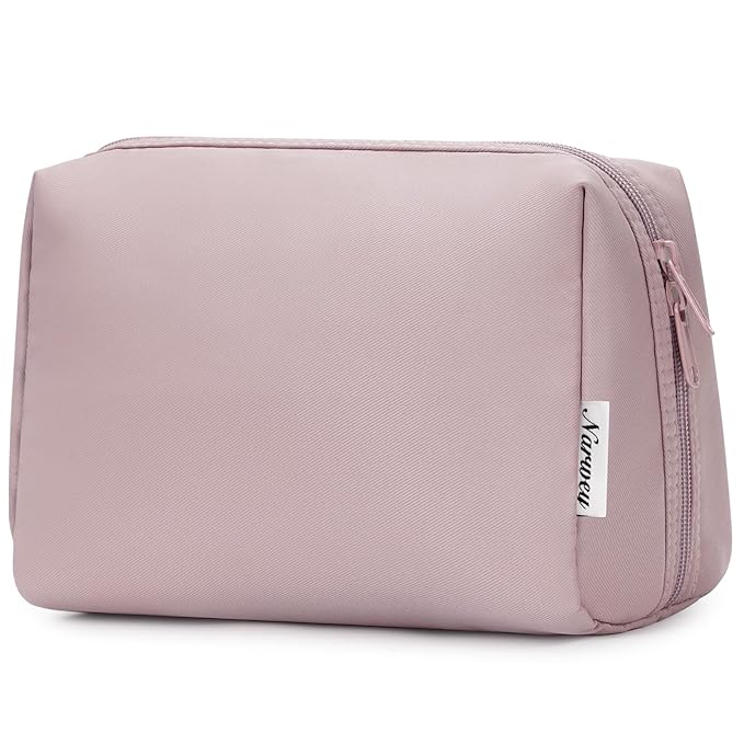 Narwey Cute Makeup Bag Travel Cosmetic Bag Organizer Toiletry Bag Make Up Bags with Compartments for Women Girls (Large, Dusty Rose)