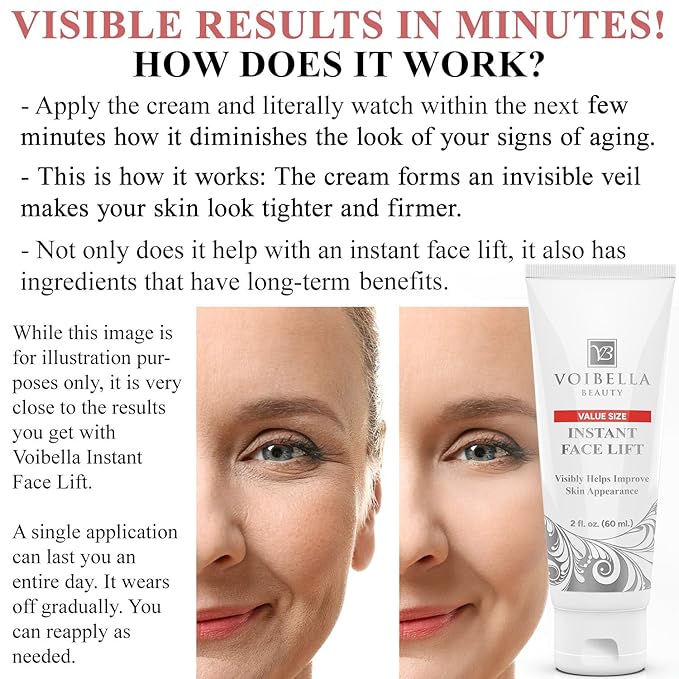 Instant Face Lift Cream 2 oz - Best Eye, Neck, Face Tightening, Lifting & Firming Serum To Smooth Appearance, Hide Loose Sagging Skin, Puffiness, Fine Lines & Wrinkles in Mins (Peptides & Stem Cells)