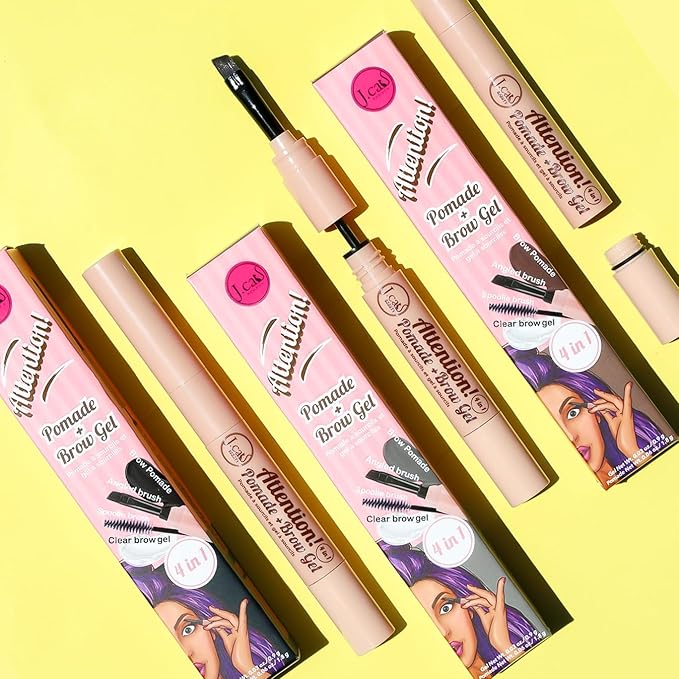 J.Cat Beauty 4 in 1 Brow Pomade and Translucent Brow Gel with Angled Brush and Spoolie to Shape and Tame the Eyebrows, Soft Charcoal