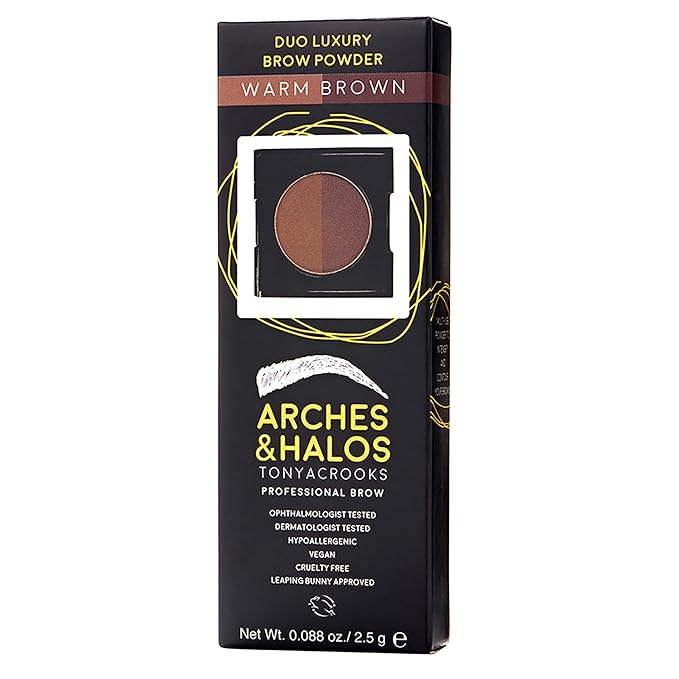 Arches & Halos Duo Luxury Brow Powder - Eyebrow Shaping For Full Thick Arches - Enhancing Natural Finish Mimics Professional Shaping - Boost Eyebrows And Create Perfect Shape - Warm Brown - 0.09 Oz