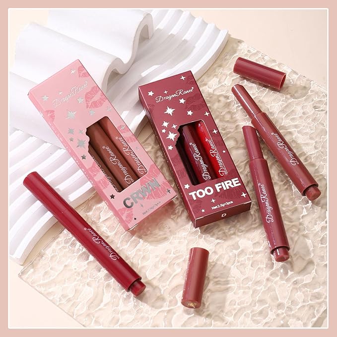 Press Lipstick Set,3 Colors Natural Matte Velvet Air Moisture Smooth Crayon Lip Gloss,Waterproof&Long Lasting Lipstick Pen for Women Makeup,Vivid Color (Set A)