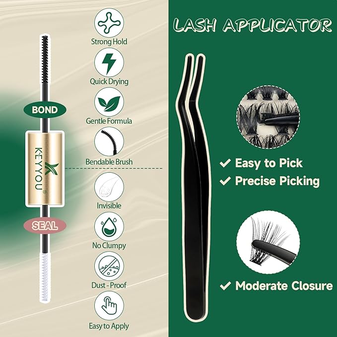 DIY Lash Extension Kit 280pcs Individual Lashes D Curl Eyelash Extension Kit 40D+50D 9-16Mix Natural Lash Clusters with Lash Bond and Seal and Lash Applicator for DIY at Home(KIT-40D50D-0.07D-9-16Mix)