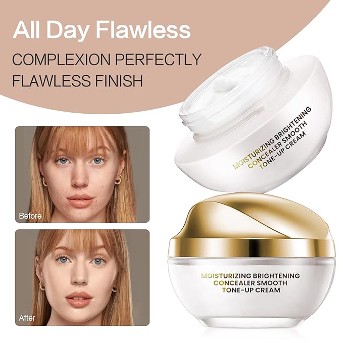 2PCS Ownawant Crema De Maquillaje,Crema De Maquillaje,Detroitrain Moisturizing Concealer Smooth Tone-Up Cream, Corrector Iluminador Hidratante Crema Tónica Suave, Base De Maquillaje