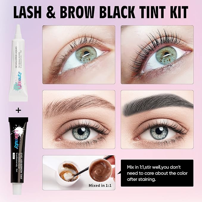 Libeauty Lash Black Color Kit Brow Kit Quick Voluminous Coloring with Complete Tools Eyelash Color Kit For Salon Or Home Hair colour Use