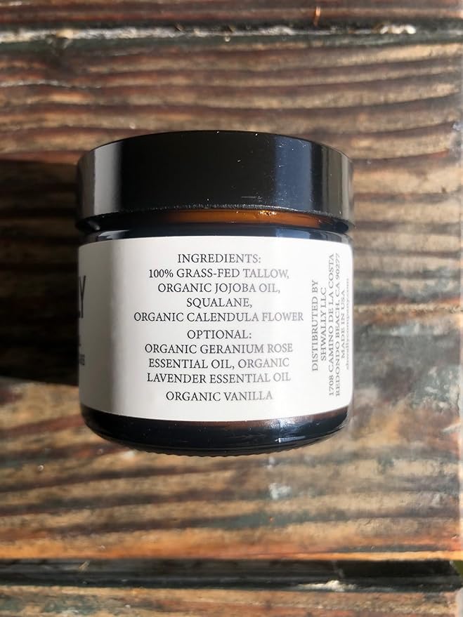 Tallow & Squalane Non-Comedogenic Face Balm - Tallow Moisturizer - 100% Grass-Fed Tallow, Squalane & Calendula Flowers - Creates Soft, Smooth Skin - 2 Oz (Mild Geranium Rose + Lavender)