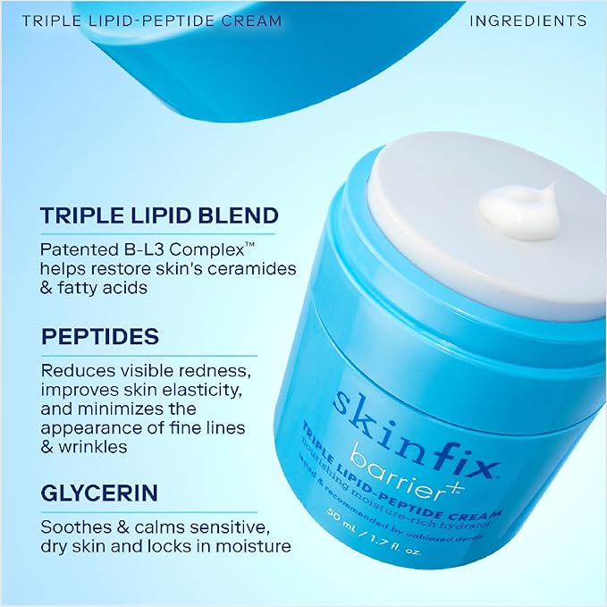 Skinfix Triple Lipid-Peptide Cream Refill - 1.7 oz - Rich Face Moisturizer to Instantly Hydrate & Restore Dry, Sensitive Skin - Non-Comedogenic, Fragrance Free, Vegan, Cruelty Free