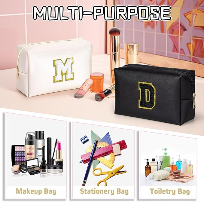 TOPEAST Preppy Bag, Monogrammed Makeup Bags with Zipper, Cute Makeup Pouch, Initial Birthday Gifts Bag for Daughter Friends Sister, Preppy Things for Girls (Black H)