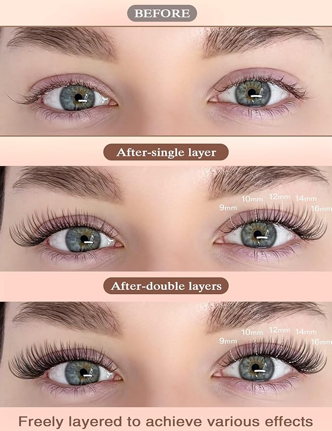 Lash Clusters Kit Wispy Eyelash Clusters Kit DIY Lash Extension Kit Natural 195pcs Cluster Eyelash Extensions Kit C Curl Individual Lashes 9-16mm Lashes Clusters Kit