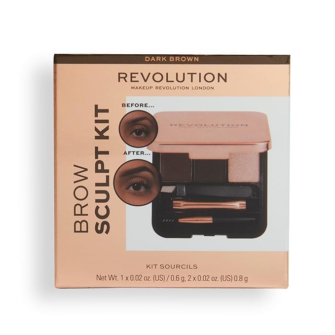 Makeup Revolution Eyebrow Kit, Brow Palette For Sculpting The Perfect Brows, Vegan & Cruelty-Free, Dark, 0.077oz/2.2g