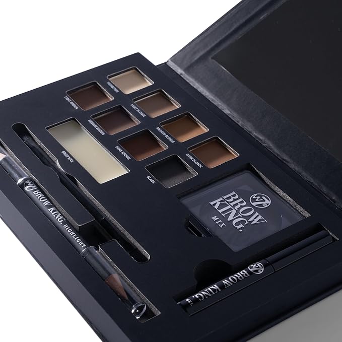 W7 Brow King Ultimate Eyebrow Kit - Shape, Define & Groom Palette - Professional Makeup Set