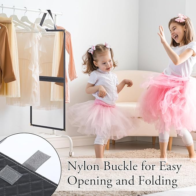 Foldable Backstage Mirror with Handle Leather Folding Hanging Mirror Rectangular for Travel Dance Bag Home Fitness Spa Gift for Dancers (Grey,33.5" l*13.4" w)