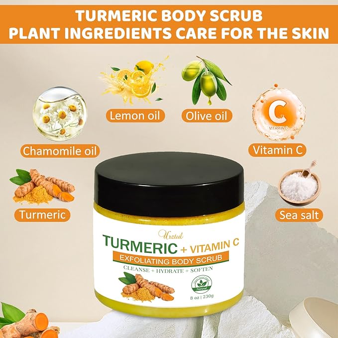 Turmeric Body Scrub Tumeric Oil Set, Natural Soothing Remove Dead Skin For Body, Face, Hand, Foot, Skincare Bikini Private Area, Smooth Hydrating Exfoliating Scrub Suitable for All Skin Types