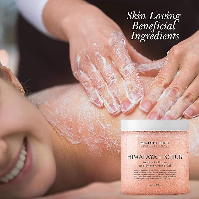 Majestic Pure Himalayan Scrub with Collagen (10 oz) and Fractionated Coconut Oil (16 oz) Bundle