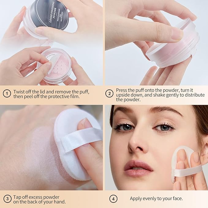 Erinde Blurring Setting Powder, Loose Face Powder with Finishing Powder Puff, Matte Finish, Lightweight, Long-Lasting, Soft Focus Natural Face Makeup for Uneven Skin Tone, Nude