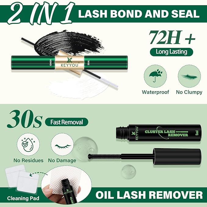 DIY Lash Extension Kit KEYYOU 300Pcs Individual Eyelash Extension Kit 30D40D50D 0.07D Curl 9-18MIX Lash Clusters Kit with Lash Glue Remover Applicator Easy to Use(Kit-30D40D50D-D-9-18MIX)