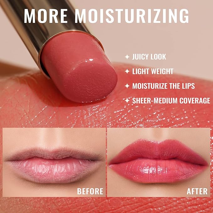 Oulac Moisturizing Shine Lipstick For Women Christmas Set 3PCS, 2 in 1 Tinted Lip Balm for Winter, Hydrated Juicy and Glossy Lip Color for Dry, Cracked and Chapped Lips, Vegan 01+04+08