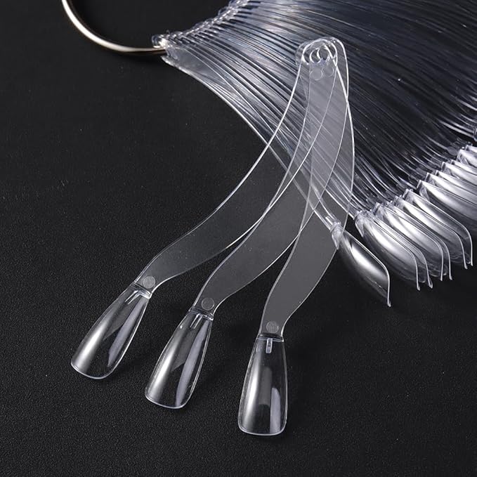 150 Pcs Nail Swatch Sticks with Ring, Clear Coffin Nail Tips for Nail Art Polish Practice Color Display, Acrylic False Nail Sample Sticks Nail tech Supplies for Home or Salon Use