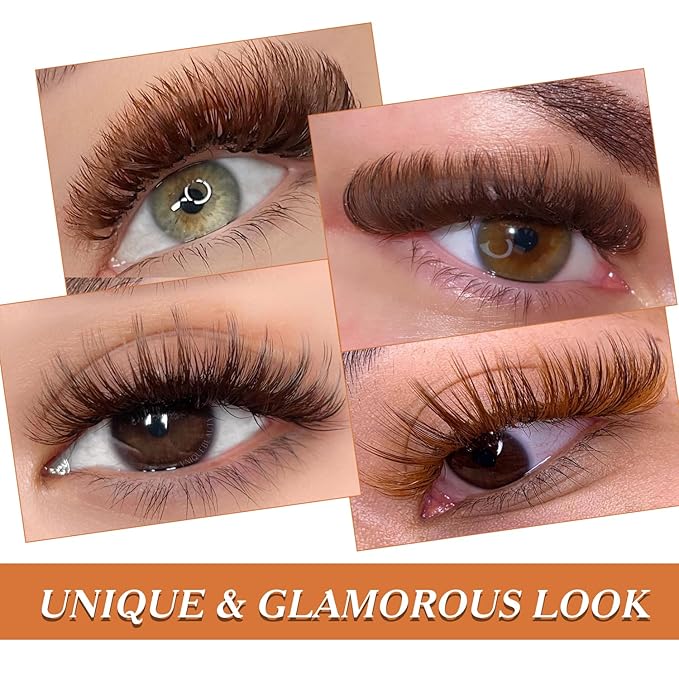 Kolybel Colored Premium Eyelash Extensions 0.07 C Curl 8-16mm Mixed Length,Premium Individual Silk Lash Extension,Professional Eyelash Extension Supplies for Lash Techs (Light Brown,0.07-C 8-16mm)