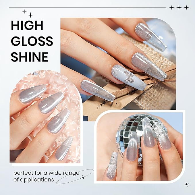 Silver Cat Eye Gel Polish, Magnetic Holographic Gel Nail Polish Glitter Shimmer Gel Polish with Magnet Soak Off U V Gel Salon DIY at Home, 0.5 OZ