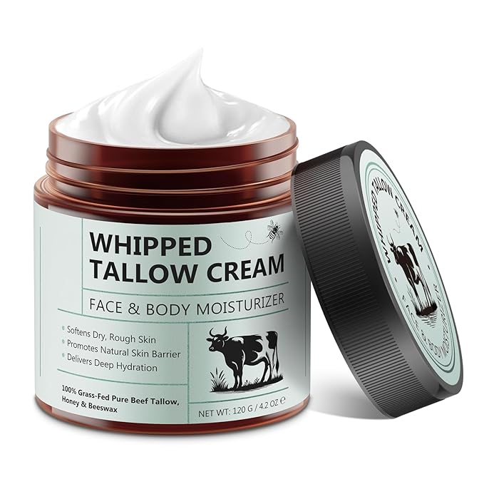 Beef Tallow for Skin, 100% Tallow and Honey Balm, Beef Tallow Moisturizer for Face, Deeply Moisturizing for Face & Body, Unscented Fast Absorption-4.2 Oz