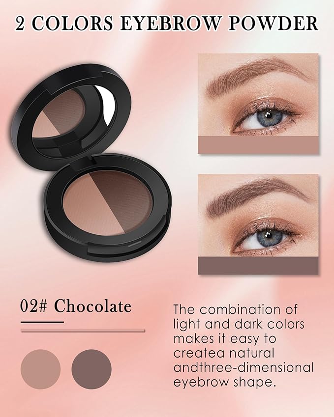Eyebrow Powder Kit,Long Lasting Waterproof Reddish Dark Brown Duo Tint Eye Brow Filler,Enhance Define Brows,Eye Makeup Contour Powder Palette with Mirror Brow Tools,Mother's Day Gift for Women Girl-02