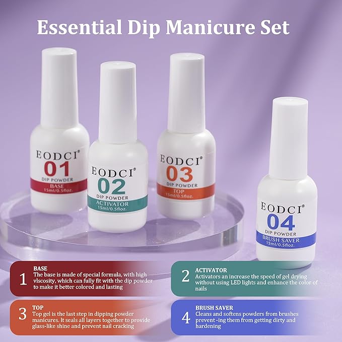 12 Pcs Dip Powder Nail Kit Starter, 6 Colors Glitter Blue Starry Green Sparkle Purple Dipping Powder Kit with Base & Top Coat, Nail Art Dip Manicure Kits for Women