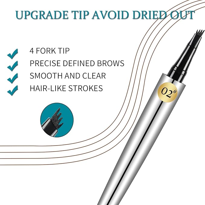 Eyebrow Pen, Microblading Eyebrow Pencil with 4-Prong Micro-Fork Precise Brush-Tip, Creates Natural Looking Brows Effortlessly and Stays on All Day, Waterproof Brow pencil Eyebrow Hair, Deep Brown