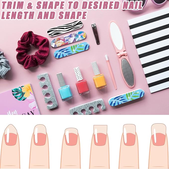 100-Pack 180 Grit Double Sided Disposable Nail Files & Emery Boards for Natural Nails - Bulk Mini/Small Grit Nail File Set for Home Salon, Manicure/Pedicure
