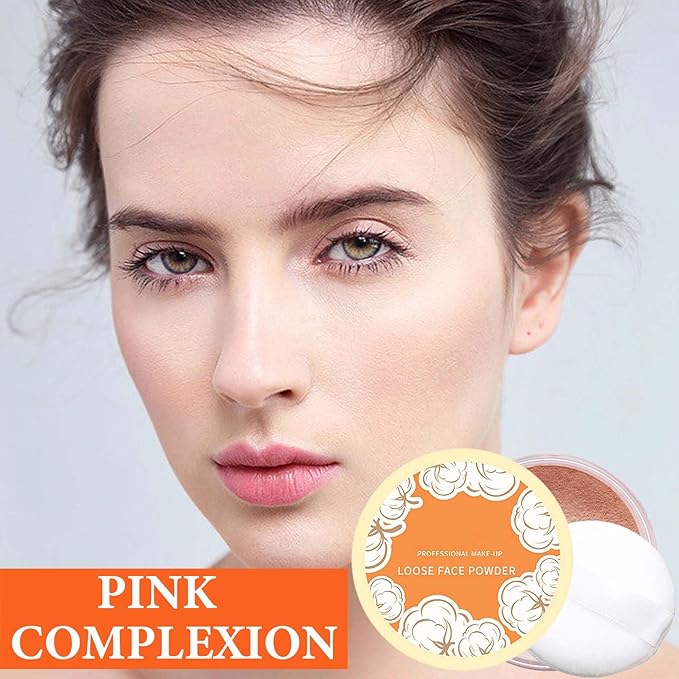 Oil Control Loose Face Powder,Translucent Setting Powder With a Powder Puff Long Lasting Makeup Covering Blemishes Brightens Skin Tone,Natural Matte Loose Powder for Women(2)