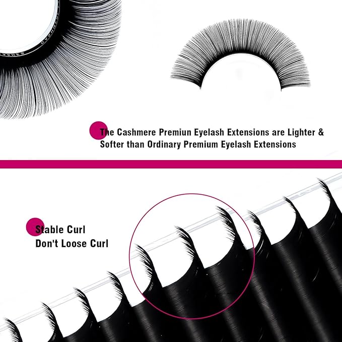 Cashmere Eyelash Extensions 0.07 D Curl 15-20mm Mixed Tray Premium Individual Lash Extensions, Silk Volume & Classic Lashes Soft Matte Dark Professional Eyelashes Extension Salon Use(0.07-D-15-20mm)