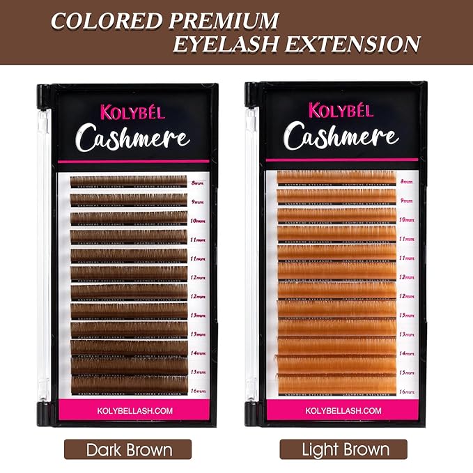Kolybel Colored Premium Eyelash Extensions 0.07 C Curl 8-16mm Mixed Length,Premium Individual Silk Lash Extension,Professional Eyelash Extension Supplies for Lash Techs (Light Brown,0.07-C 8-16mm)
