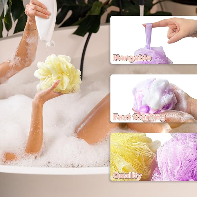 10Pcs Shower Loofahs,Bath Shower Loofah Sponge,Shower Pouf Ballsfor Women,Men,Cleaning Bathing Accessories,Body Wash Bathroom,Exfoliating Body Scrubber(5 Colors)