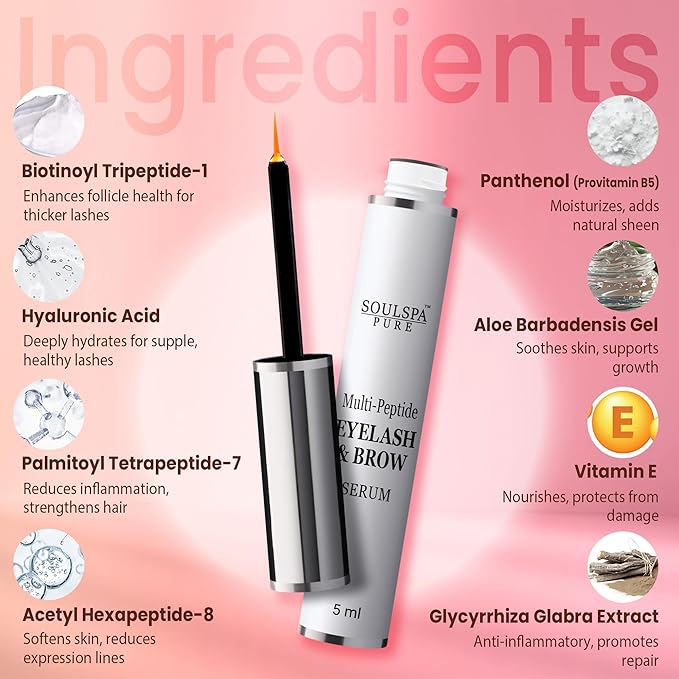 Eyelash Serum - Advanced Brow & Eye Lash Growth Formula with Biotin & Peptides - Nourishing Conditioner for Eyelashes and Brows - Promotes Thick, Healthy Eyelashes & Brows - 5 ML